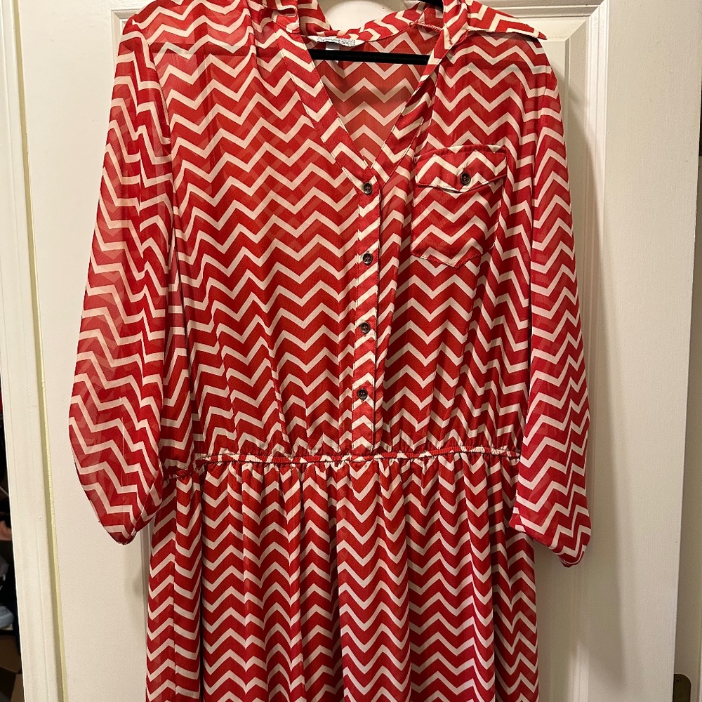 Red and white chevron dress